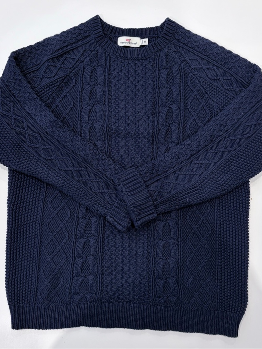 Vineyard Vines Women’s Navy Cable-Knit Cotton Crewneck Sweater. Size M